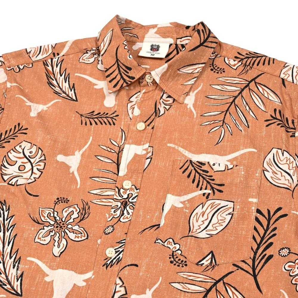 Wes And Willy Texas Longhorns Floral Hawaiian‎ Shirt Men's Medium Button Up Bevo
